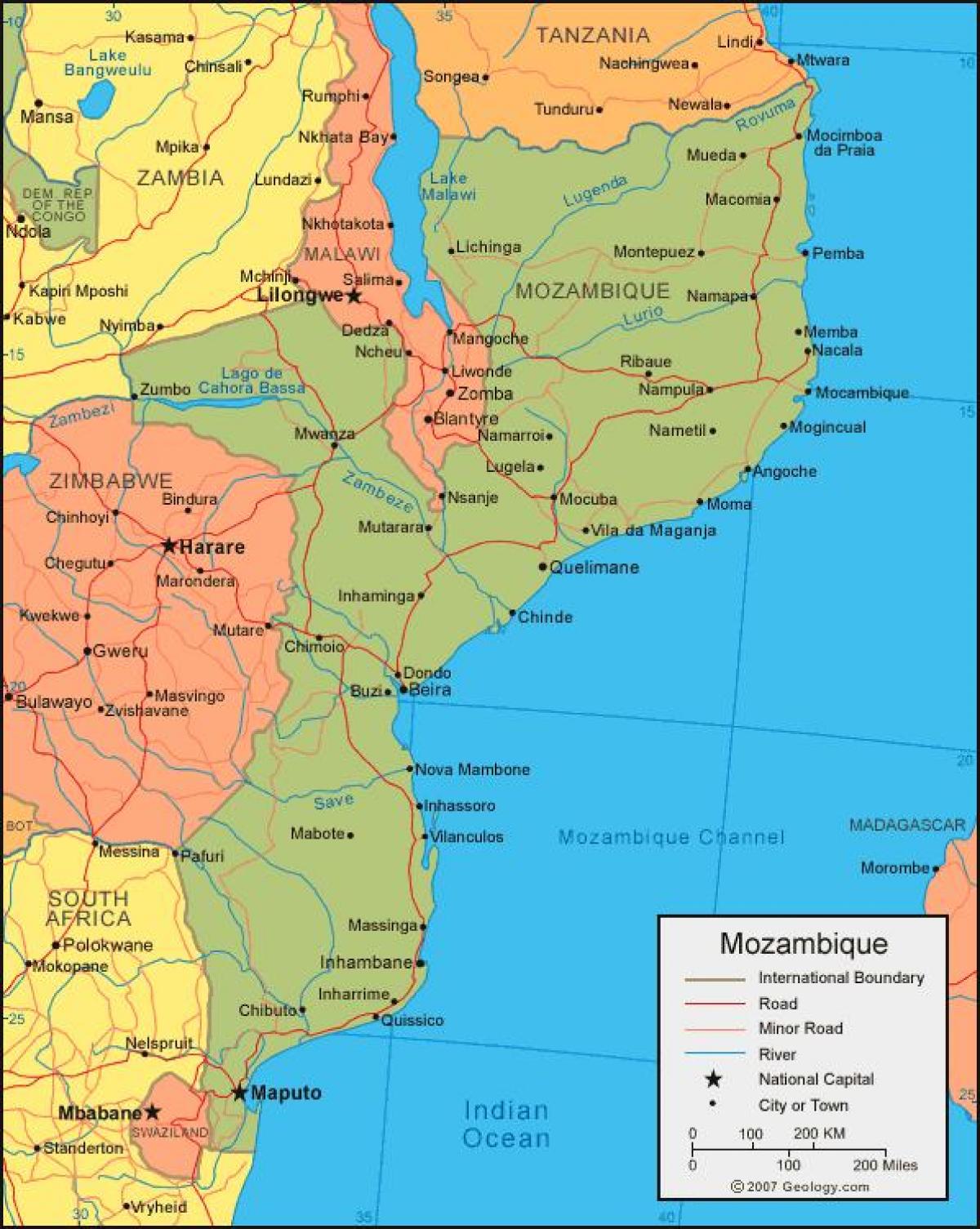 mapa ng Mozambique baybay-dagat