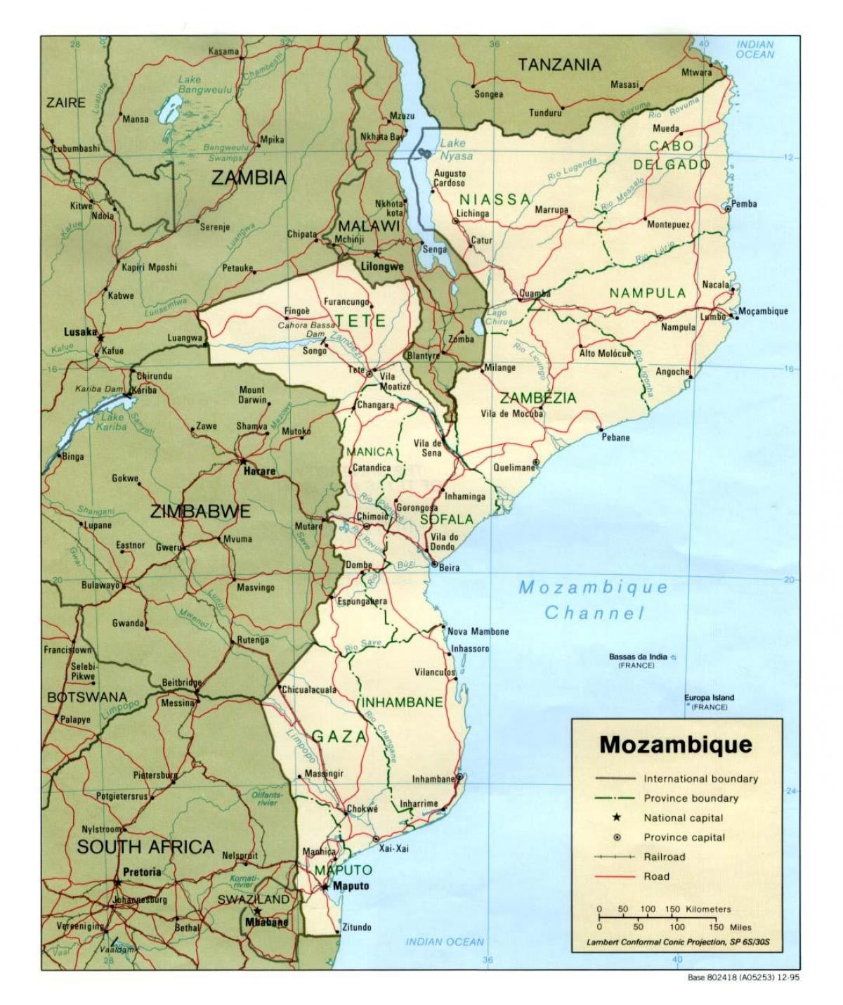 mapa ng Mozambique detalyadong mapa