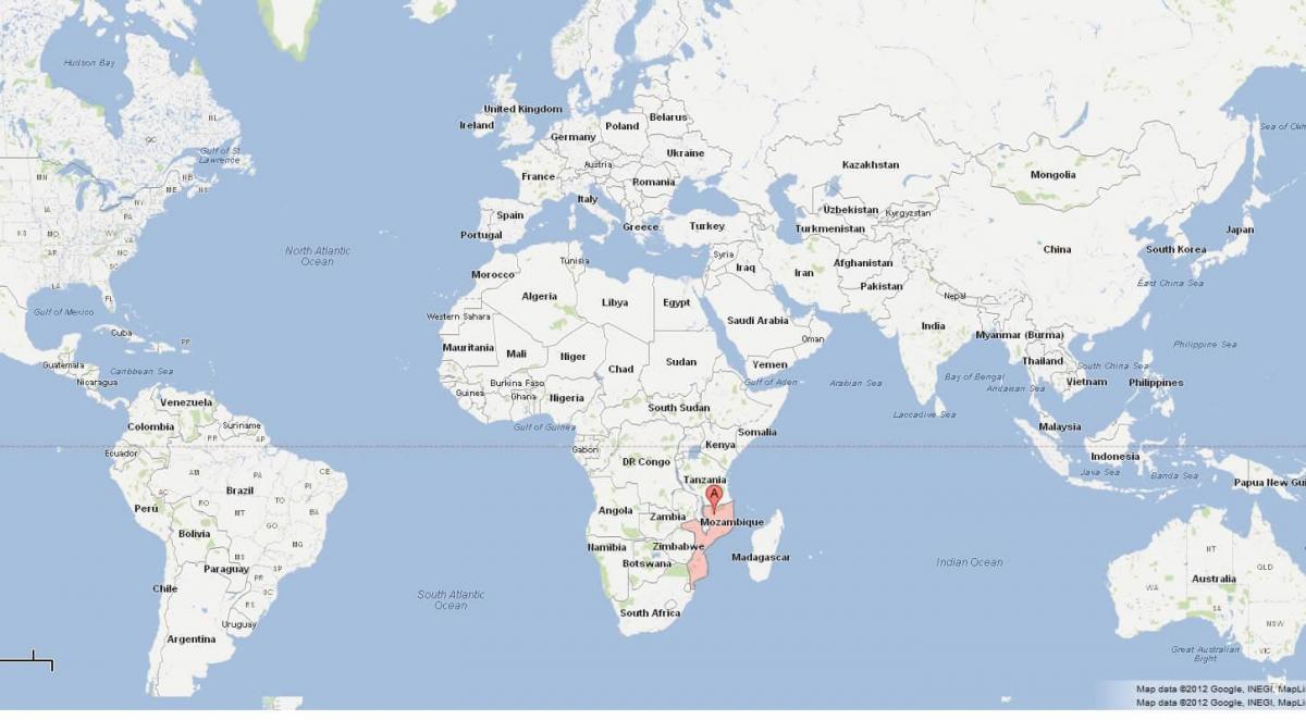 Mozambique sa isang mapa ng mundo