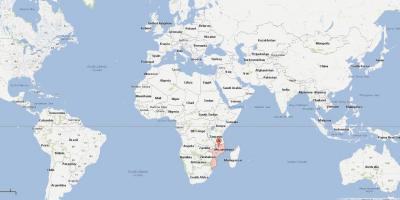 Mozambique sa isang mapa ng mundo
